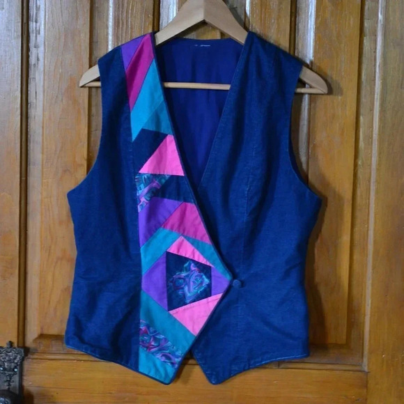 Handmade Denim Patchwork  Vest - Picture 1 of 9
